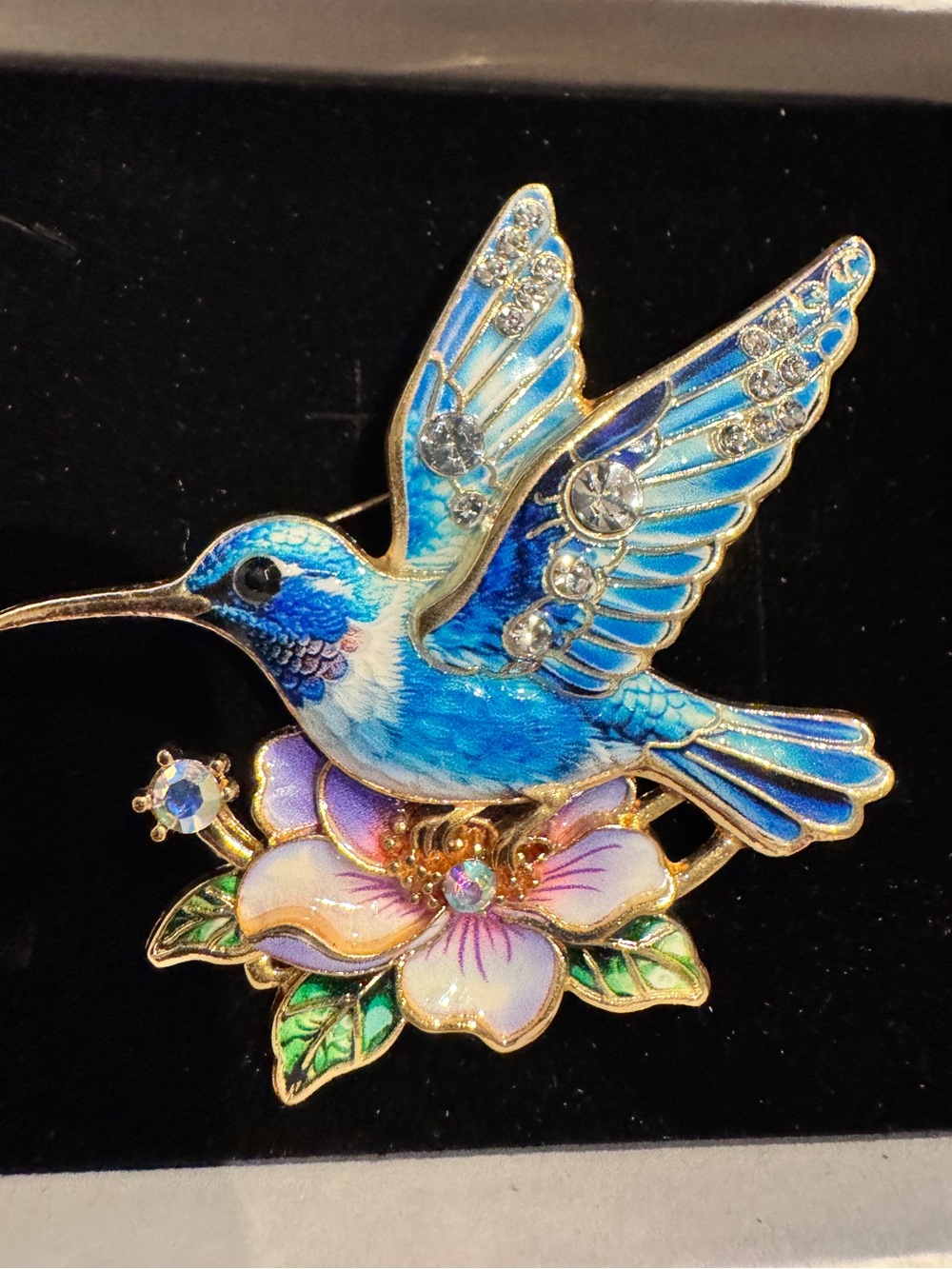 Blue Hummingbird Enamel Brooch Pin brioch with Crystals